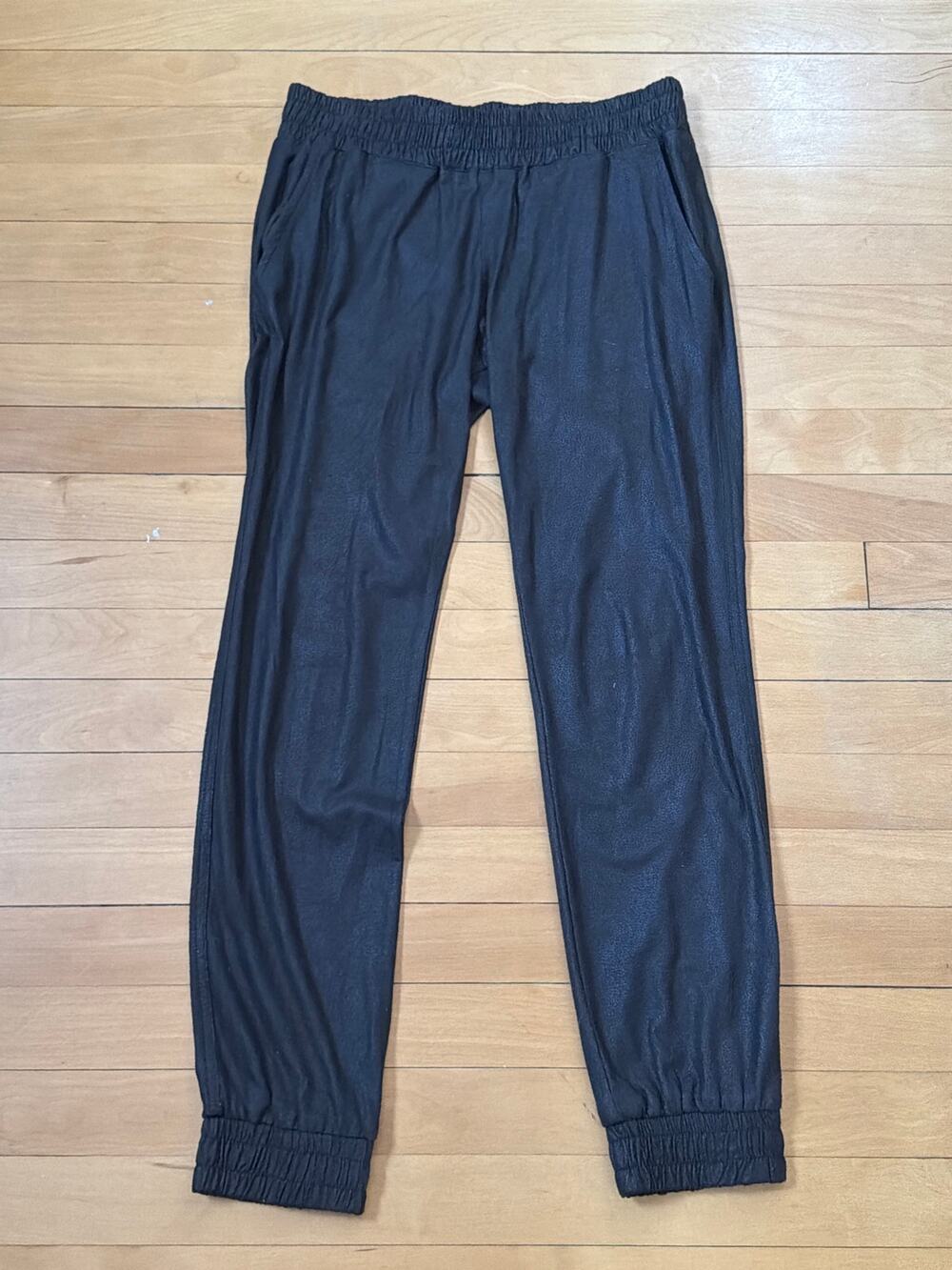 Monrow XS Women's Navy Blue Faux Vegan Leather Scrunch Ankle Sweatpants